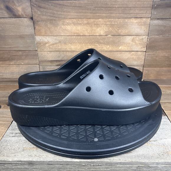 Crocs Iconic Comfort Platform Slide Sandal Womens 10 Black Casual Beach Shoe EUC - Picture 1 of 8